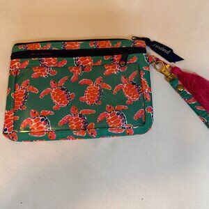 Simply Southern Sea Turtle Wristlet Wallet Teal Pink Tassel Zip Clutch